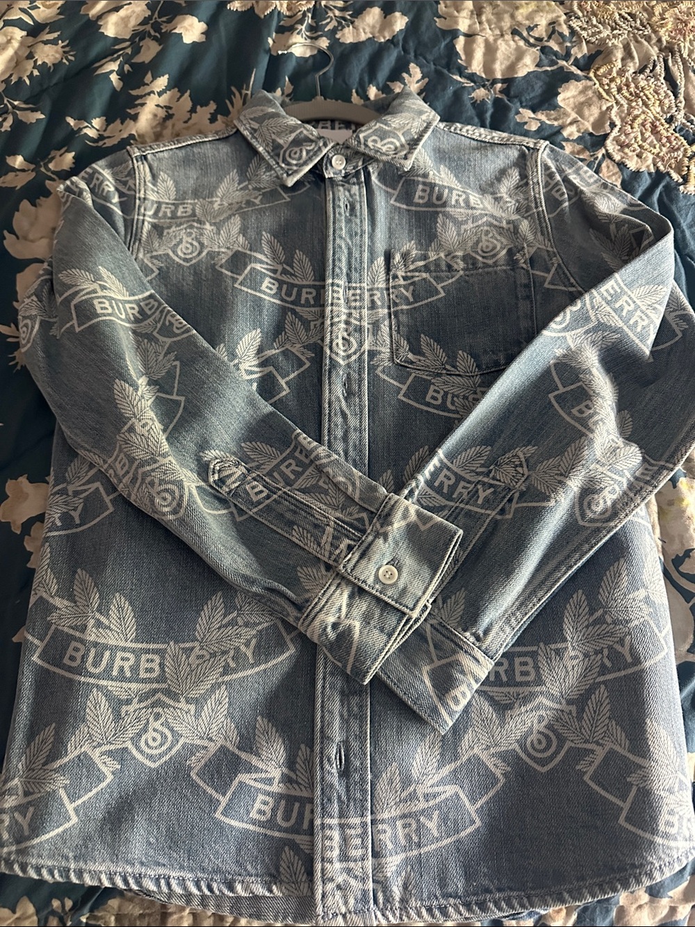 Burberry Light Blue Denim Logo-Print Shirt Jacket